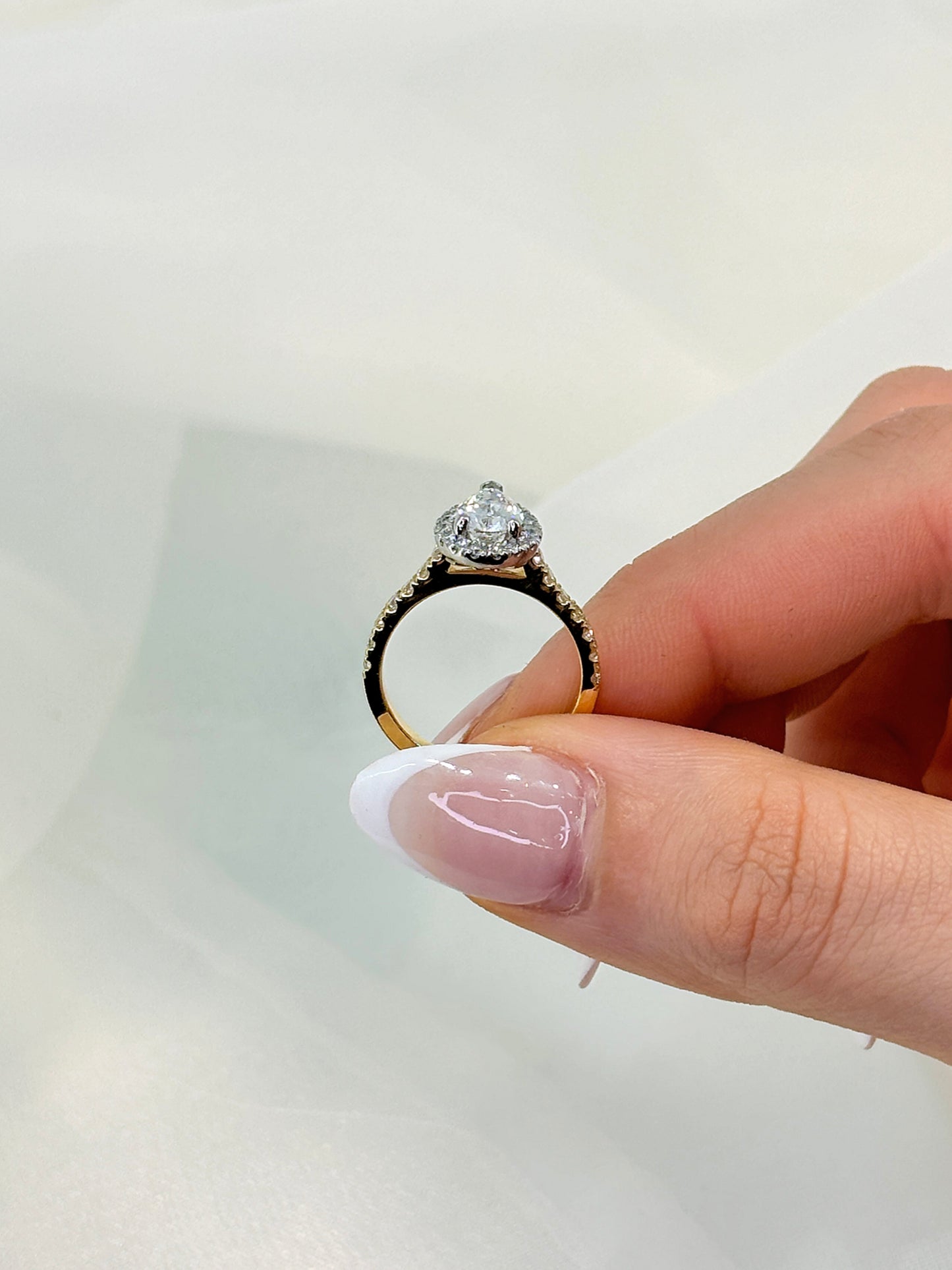 Lauria - " 2ct " Pear Solitaire in 18k Gold with Halo and Pavé Band (Ready) - Prime & Pure