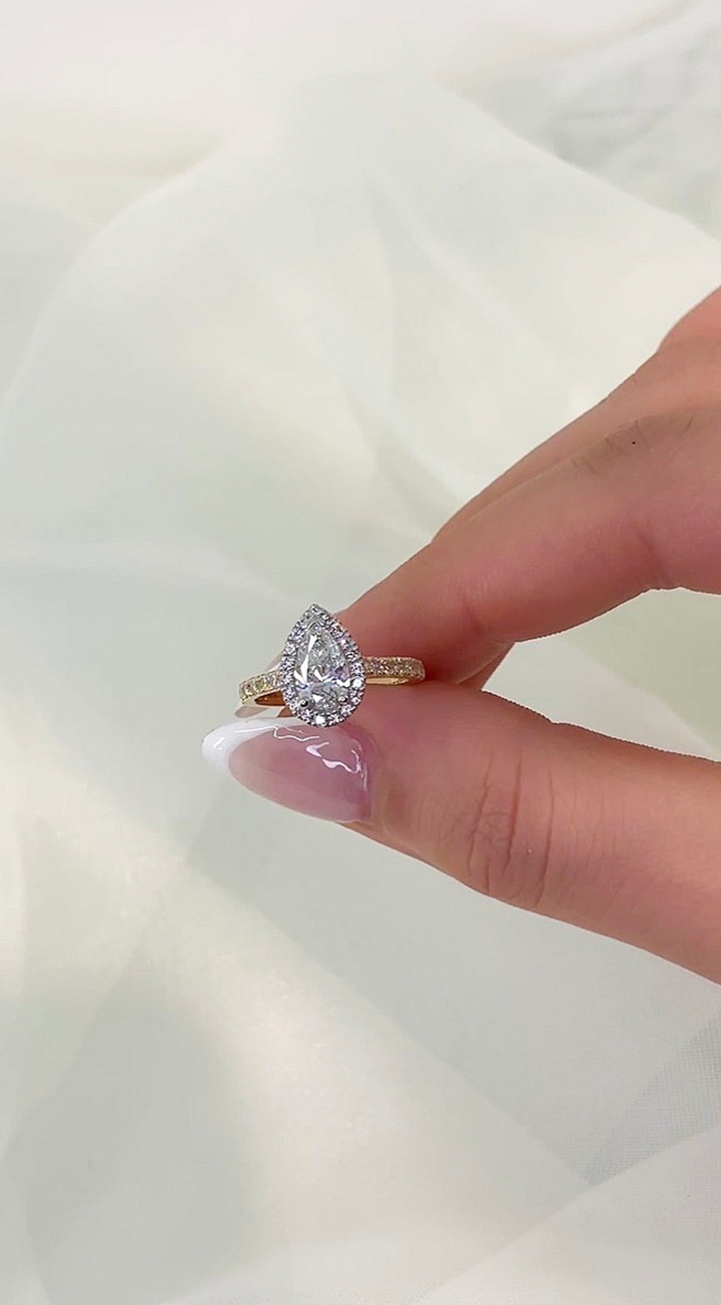 Lauria - " 2ct " Pear Solitaire in 18k Gold with Halo and Pavé Band (Ready) - Prime & Pure