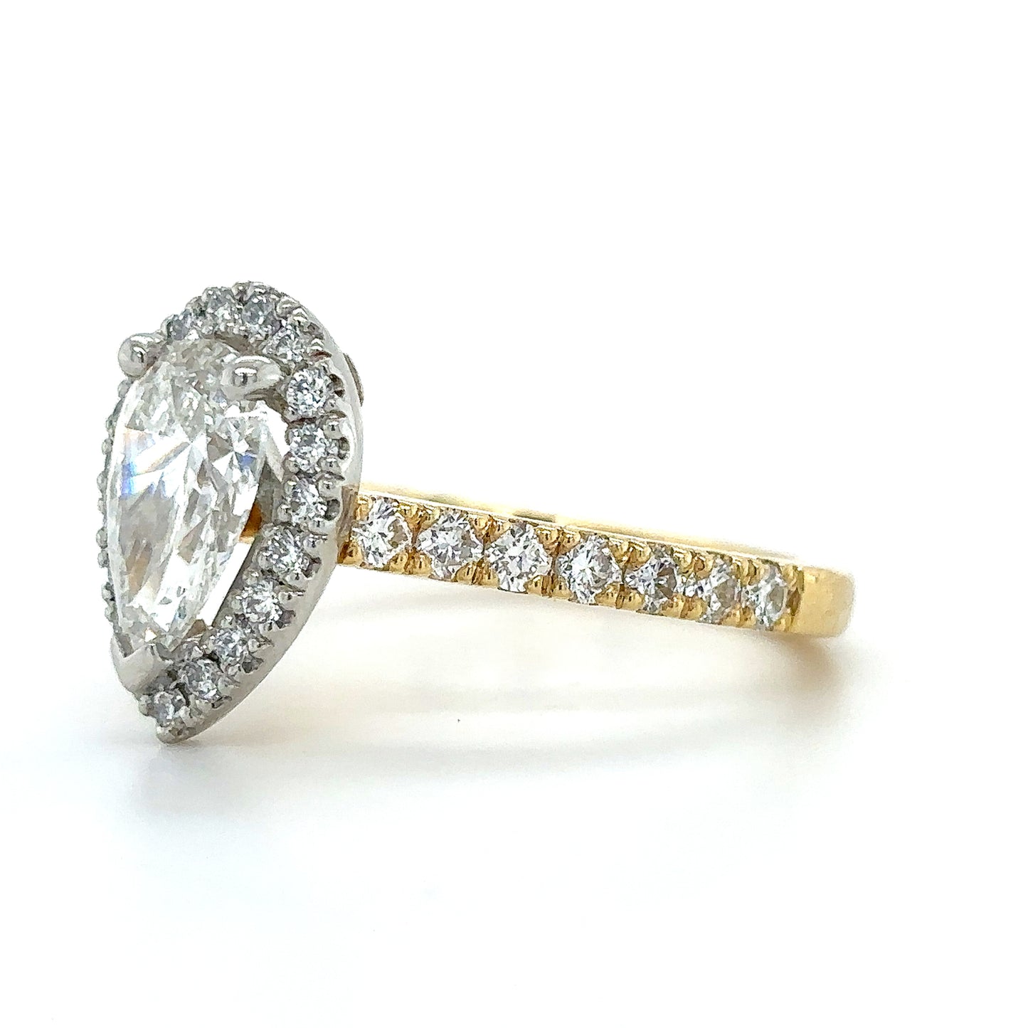 Lauria - " 2ct " Pear Solitaire in 18k Gold with Halo and Pavé Band (Ready) - Prime & Pure