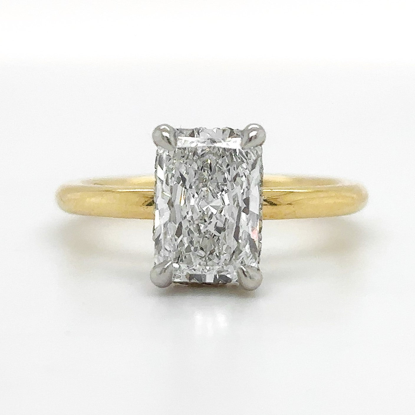 Thea– " 2ct " Radiant Solitaire in 18k Gold with Hidden Halo Plain Band (Ready) - Prime & Pure