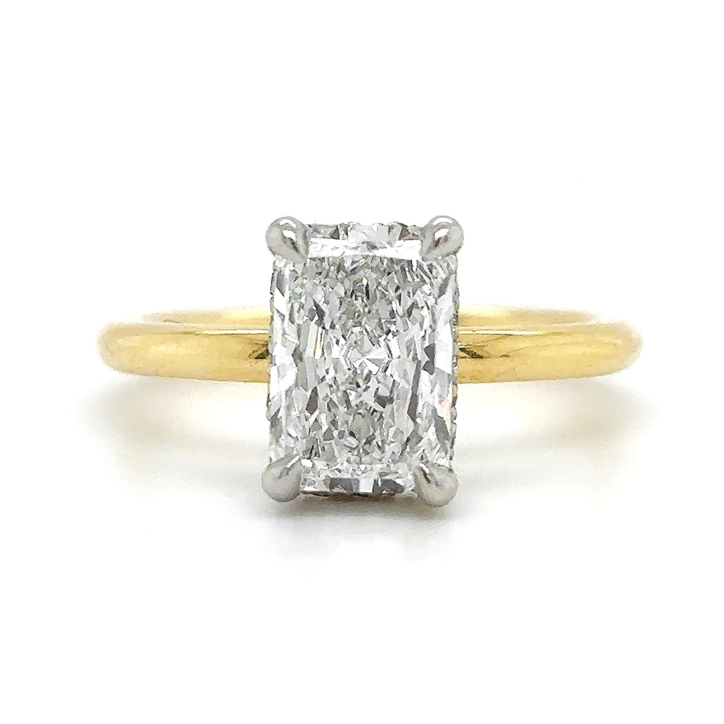 Thea– " 2ct " Radiant Solitaire in 18k Gold with Hidden Halo Plain Band (Ready) - Prime & Pure