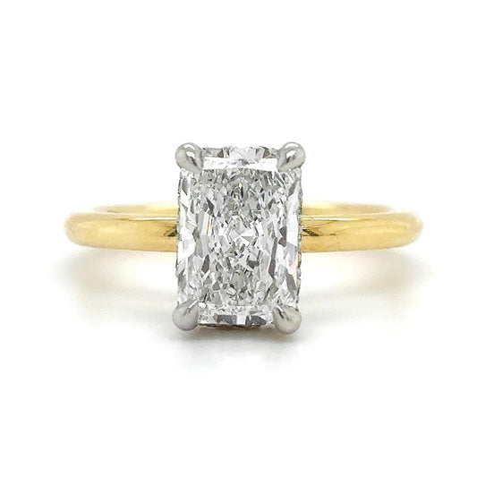 Thea– " 2ct " Radiant Solitaire in 18k Gold with Hidden Halo Plain Band (Ready) - Prime & Pure