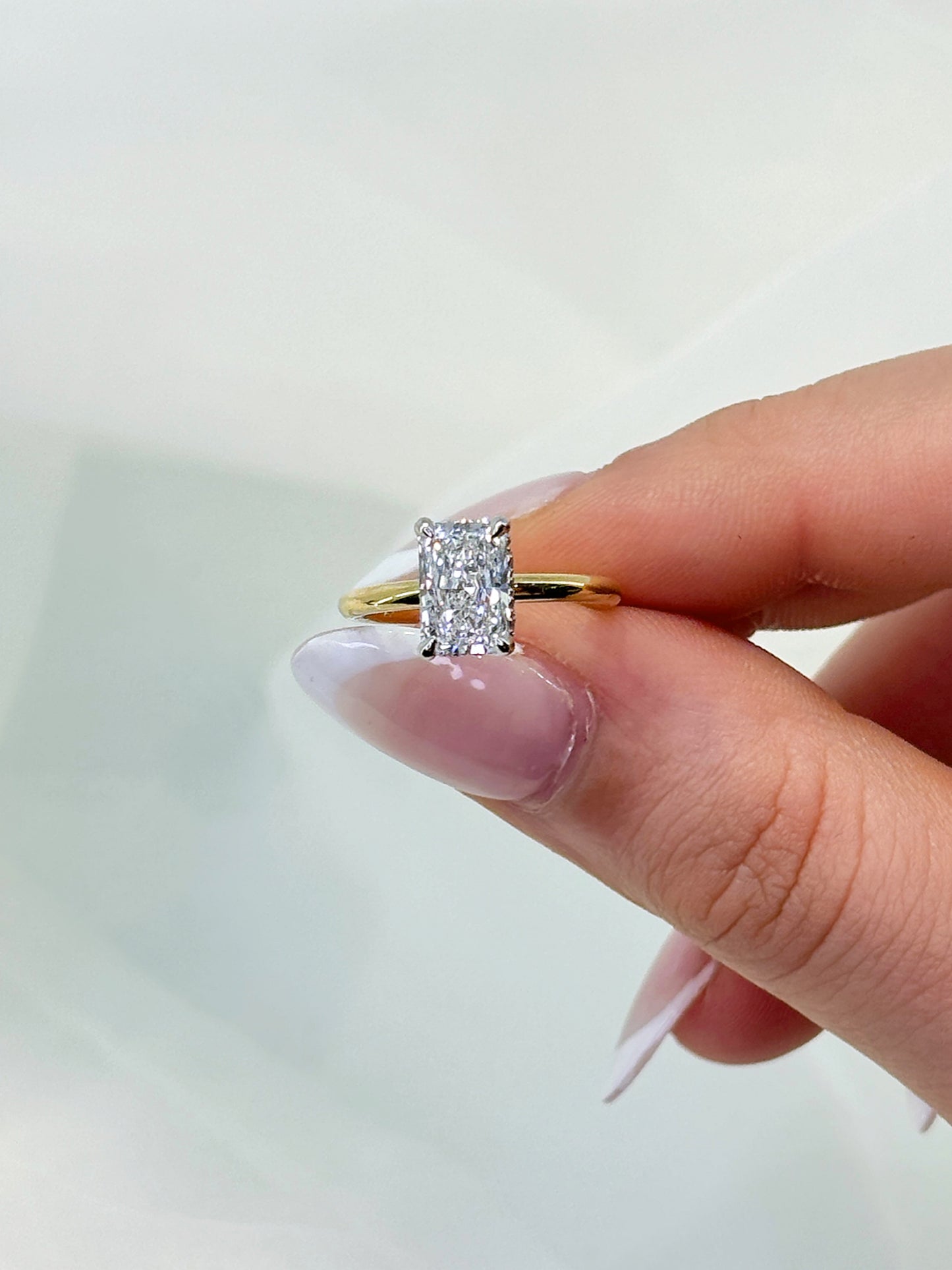 Thea– " 2ct " Radiant Solitaire in 18k Gold with Hidden Halo Plain Band (Ready) - Prime & Pure