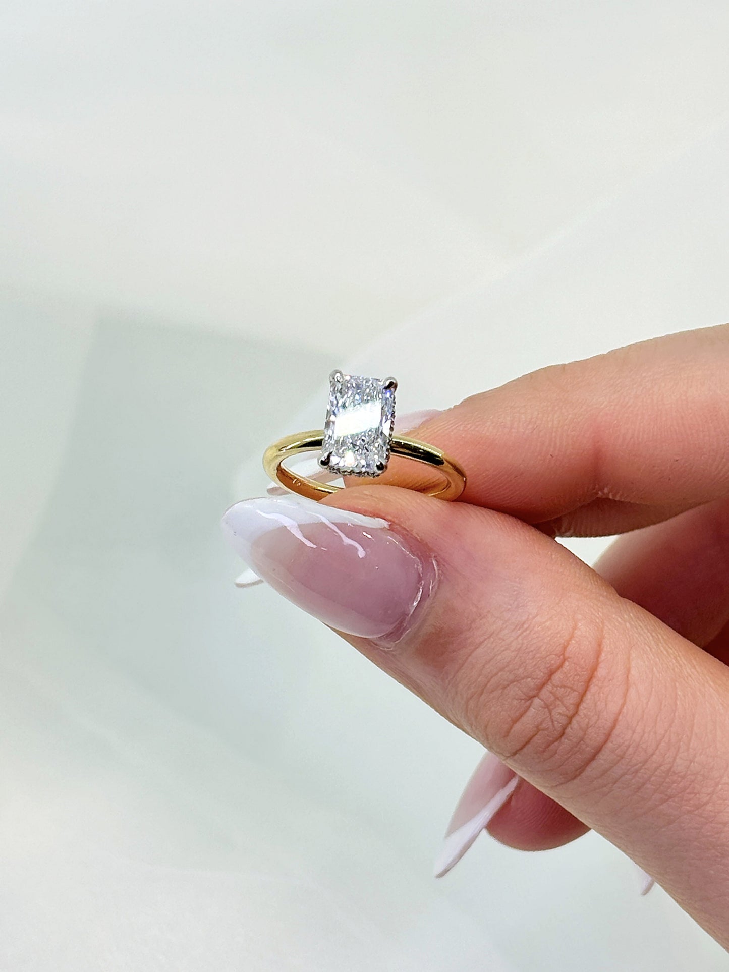 Thea– " 2ct " Radiant Solitaire in 18k Gold with Hidden Halo Plain Band (Ready) - Prime & Pure