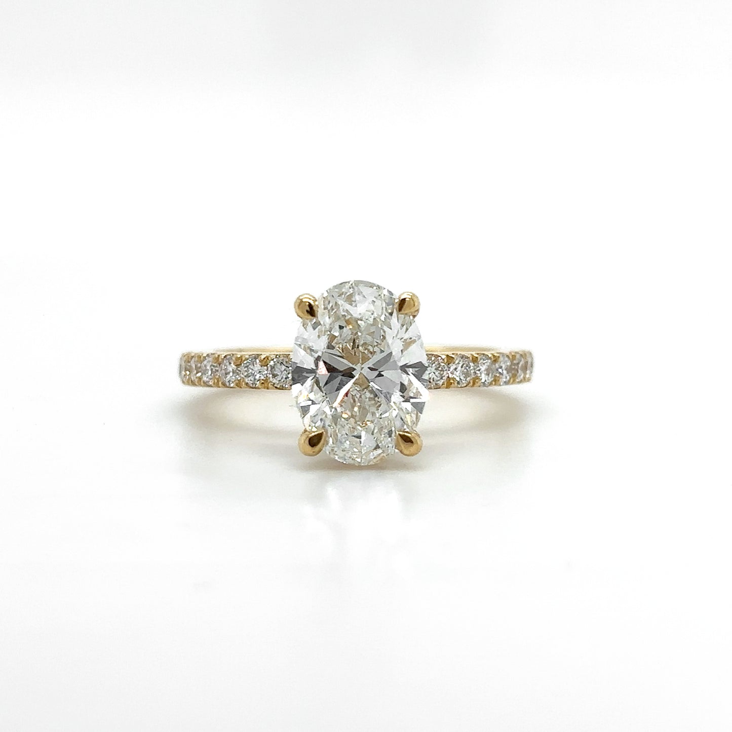 Bella – " 2ct " Oval Solitaire in 18k Gold with Hidden Halo and Pavé Band (Ready) - Prime & Pure