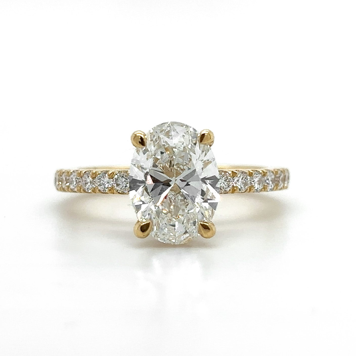 Bella – " 2ct " Oval Solitaire in 18k Gold with Hidden Halo and Pavé Band (Ready) - Prime & Pure