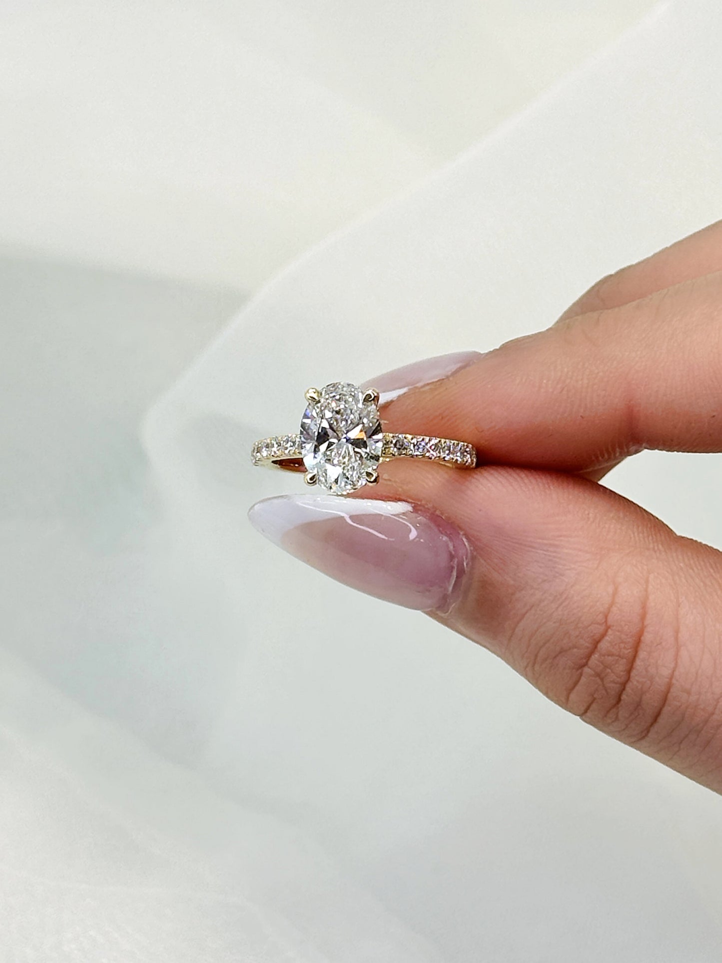 Bella – " 2ct " Oval Solitaire in 18k Gold with Hidden Halo and Pavé Band (Ready) - Prime & Pure
