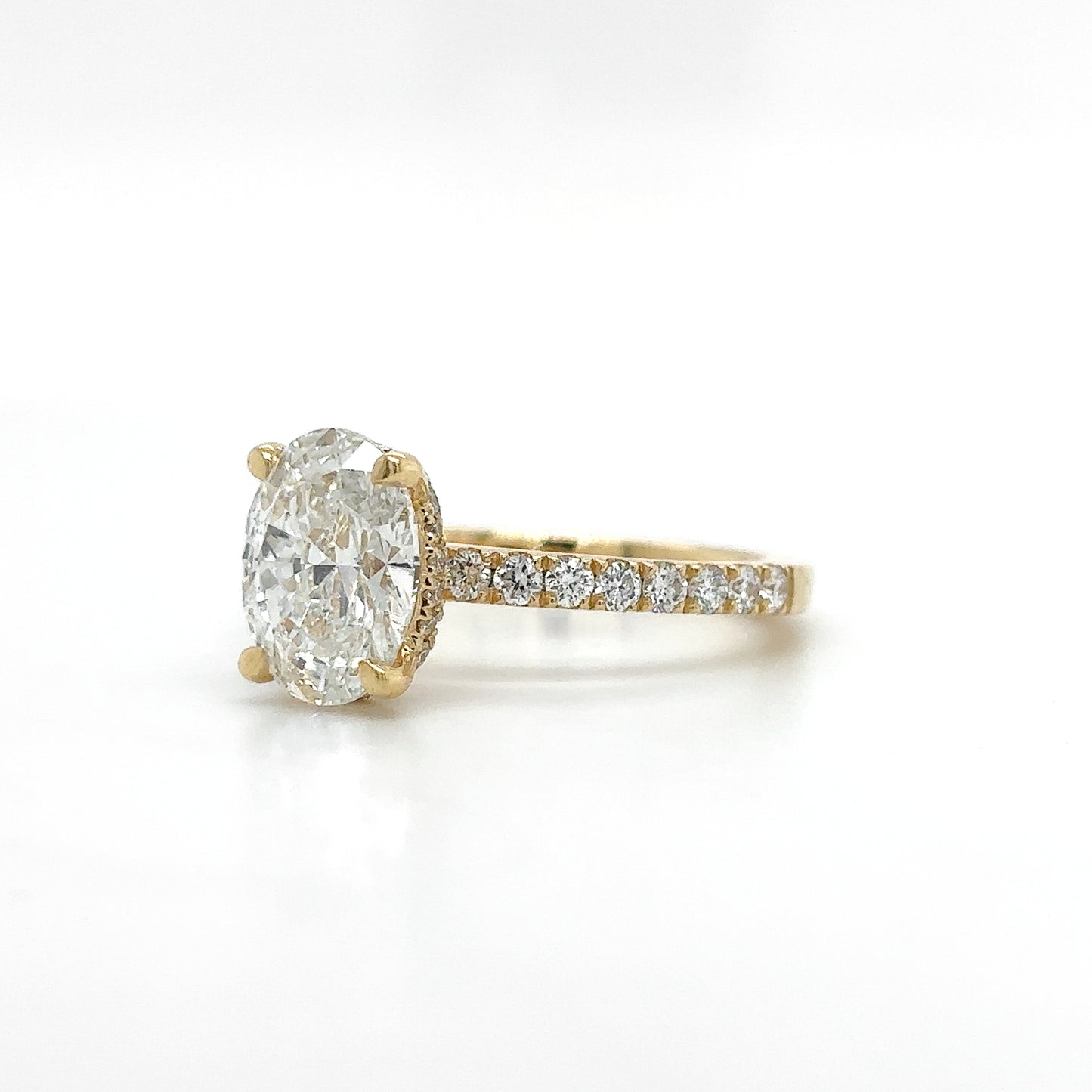 Bella – " 2ct " Oval Solitaire in 18k Gold with Hidden Halo and Pavé Band (Ready) - Prime & Pure