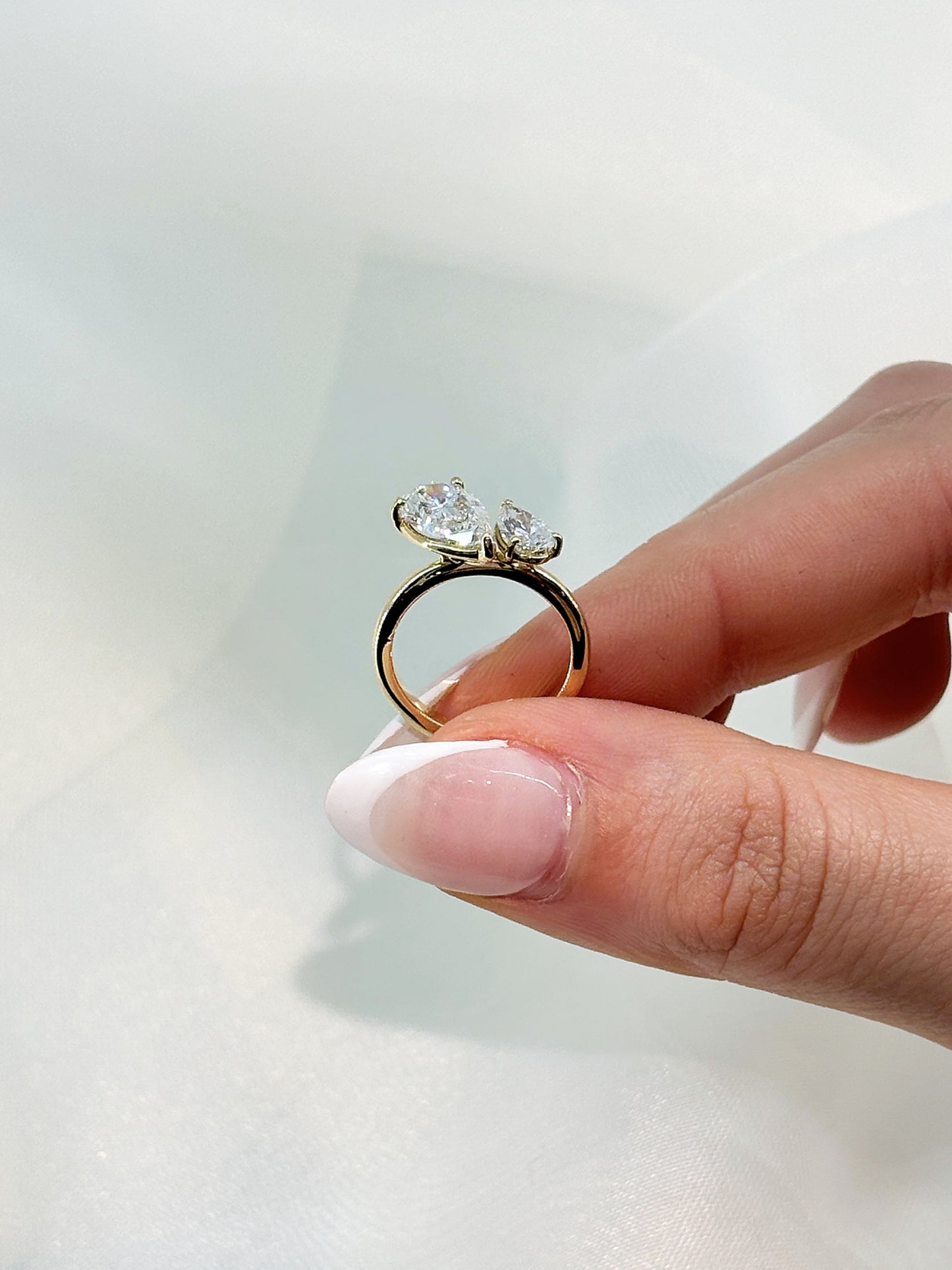 Aria – " 1.5ct and 0.5ct " Double Pears Toi et Moi Engagement Ring in 18k Gold with Plain Band (Ready) - Prime & Pure