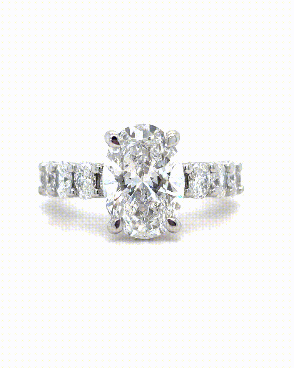 Lexie – " 3ct " Oval Solitaire in 18k Gold with Hidden Halo and Oval accent Diamonds Band (Ready) - Prime & Pure