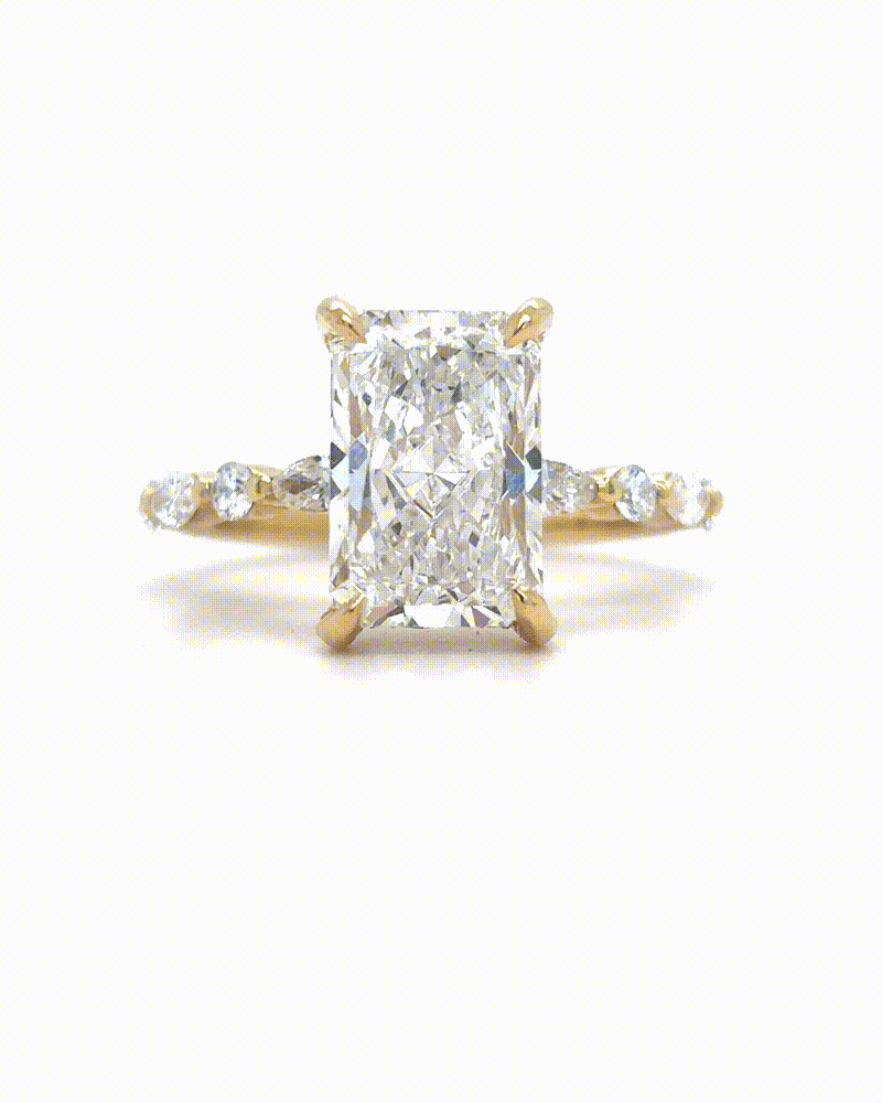 Anna – " 3ct " Radiant Solitaire in 18k Gold with Hidden Halo Marquise and Round Diamonds Band (Ready) - Prime & Pure