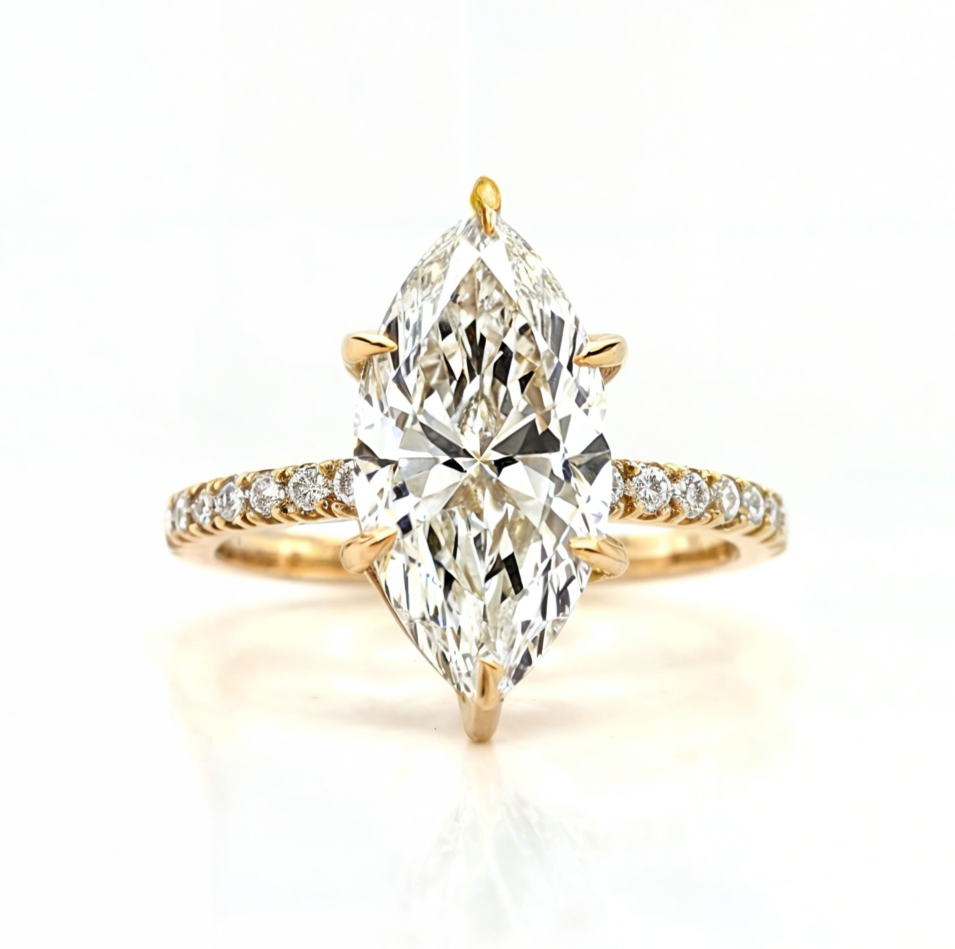 Eliza – " 3ct " Marquise Solitaire in 18k Gold with 6 Claw set and Pavé Band (Ready) - Prime & Pure