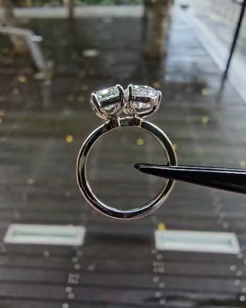Dina – " 1ct Pear cut and 1ct Emerald cut " Toi et Moi Engagement Ring in 18k Gold with Plain Band (Ready) - Prime & Pure