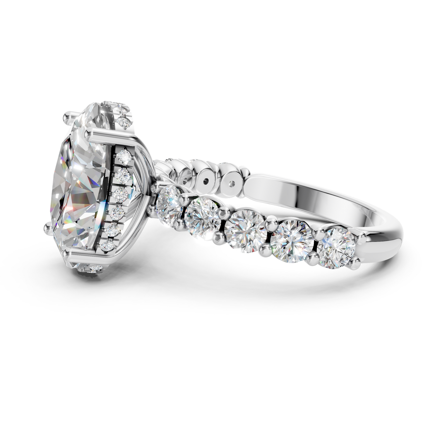 Sophia – Oval Solitaire with 0.1 ct Round Side Stones and hidden halo