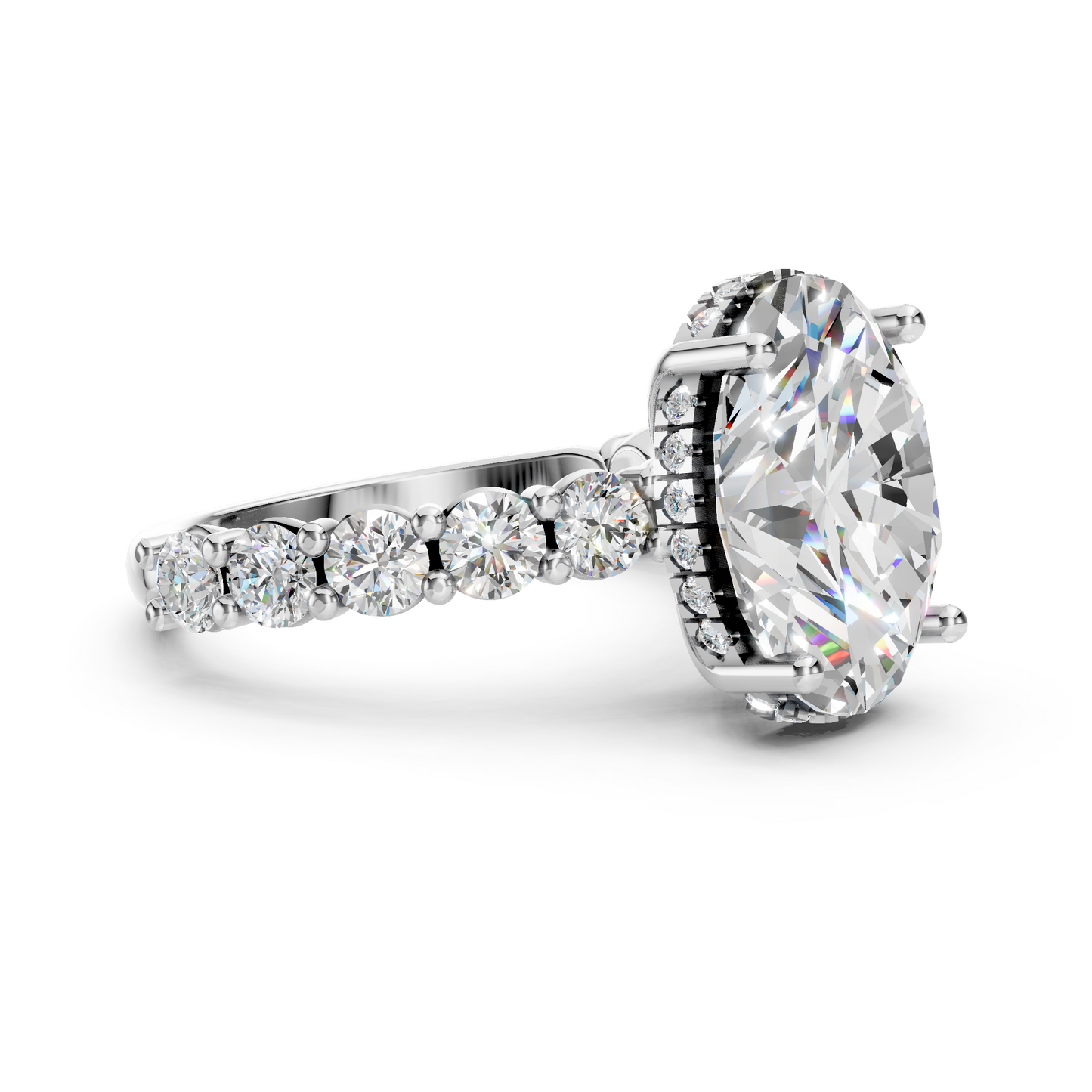Sophia – " 4ct " Oval Solitaire in 18k with 0.1 ct Round Side Stones and hidden halo