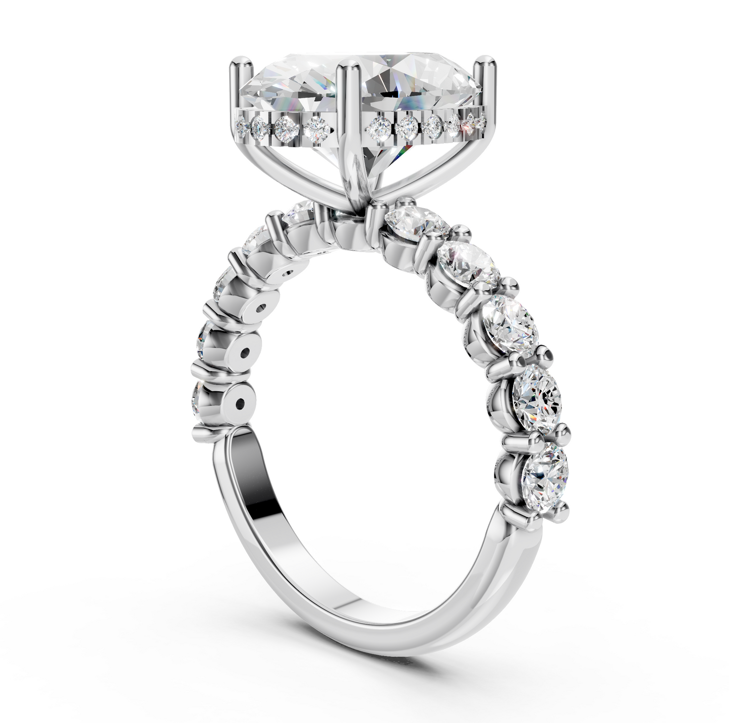 Sophia – Oval Solitaire with 0.1 ct Round Side Stones and hidden halo