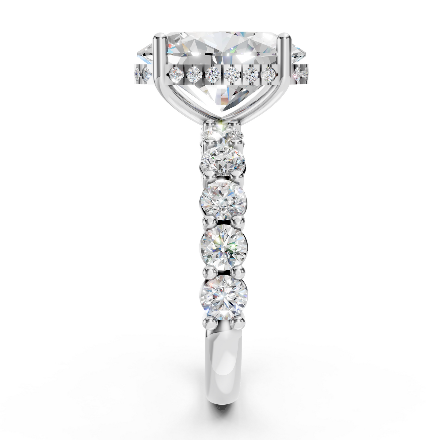 Sophia – " 4ct " Oval Solitaire in 18k with 0.1 ct Round Side Stones and hidden halo