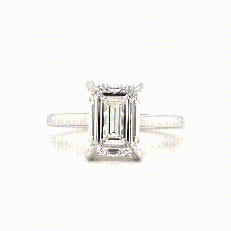 Liberty – " 4ct " Emerald Cut Solitaire in 18k Gold 4 Claw Plain Band (Ready) - Prime & Pure