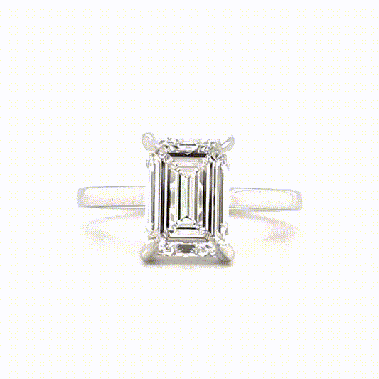Liberty – " 4ct " Emerald Cut Solitaire in 18k Gold 4 Claw Plain Band (Ready) - Prime & Pure