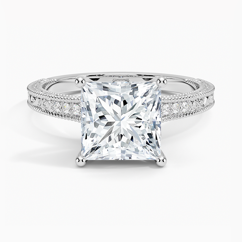 Classy Engraved Diamond Ring Princess Top - Prime & Pure