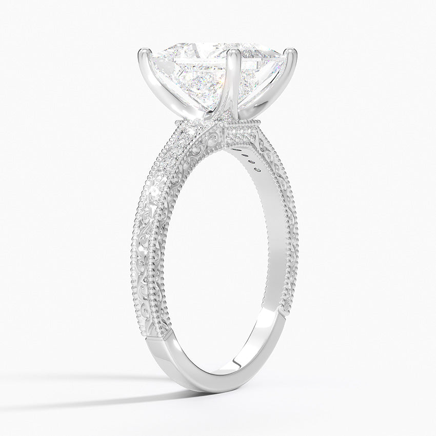 Classy Engraved Diamond Ring Princess Top - Prime & Pure