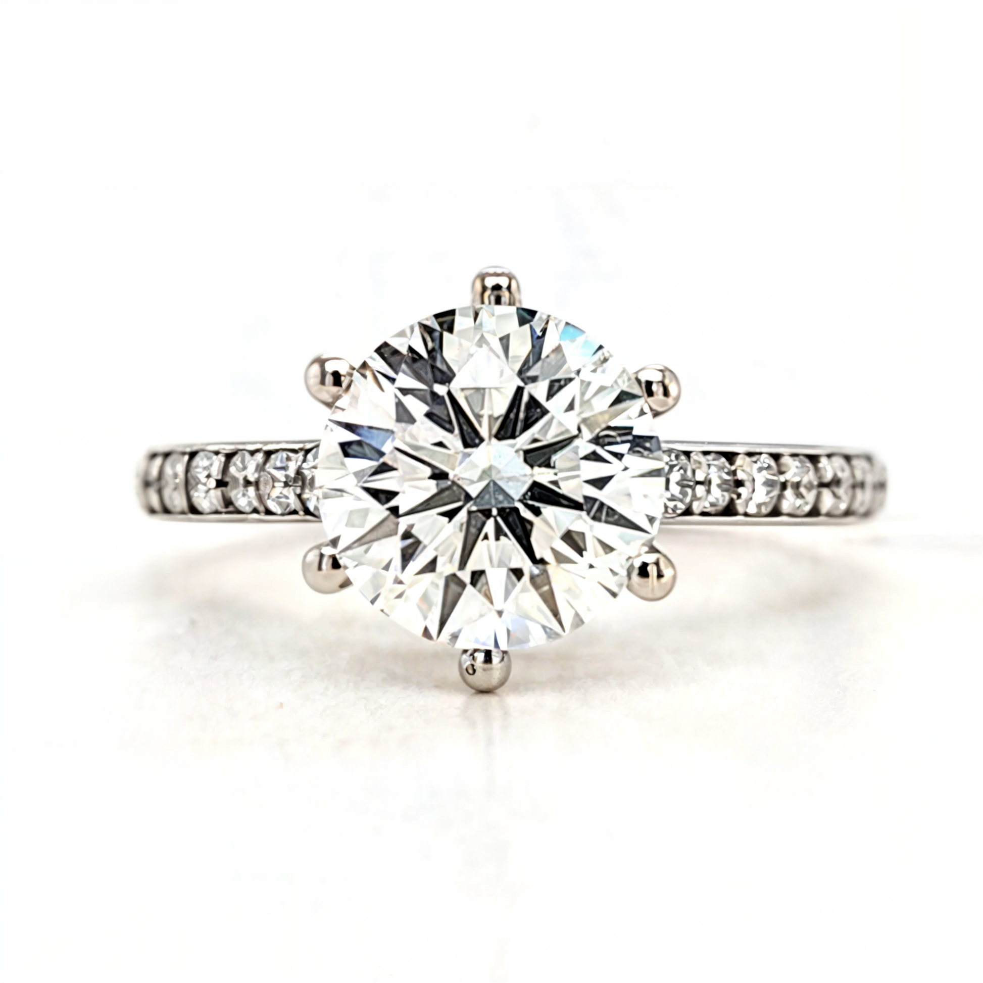 Zoe – " 2ct " Round Solitaire in 18k Gold 6 Prong set with Pavé Band (Ready) - Prime & Pure