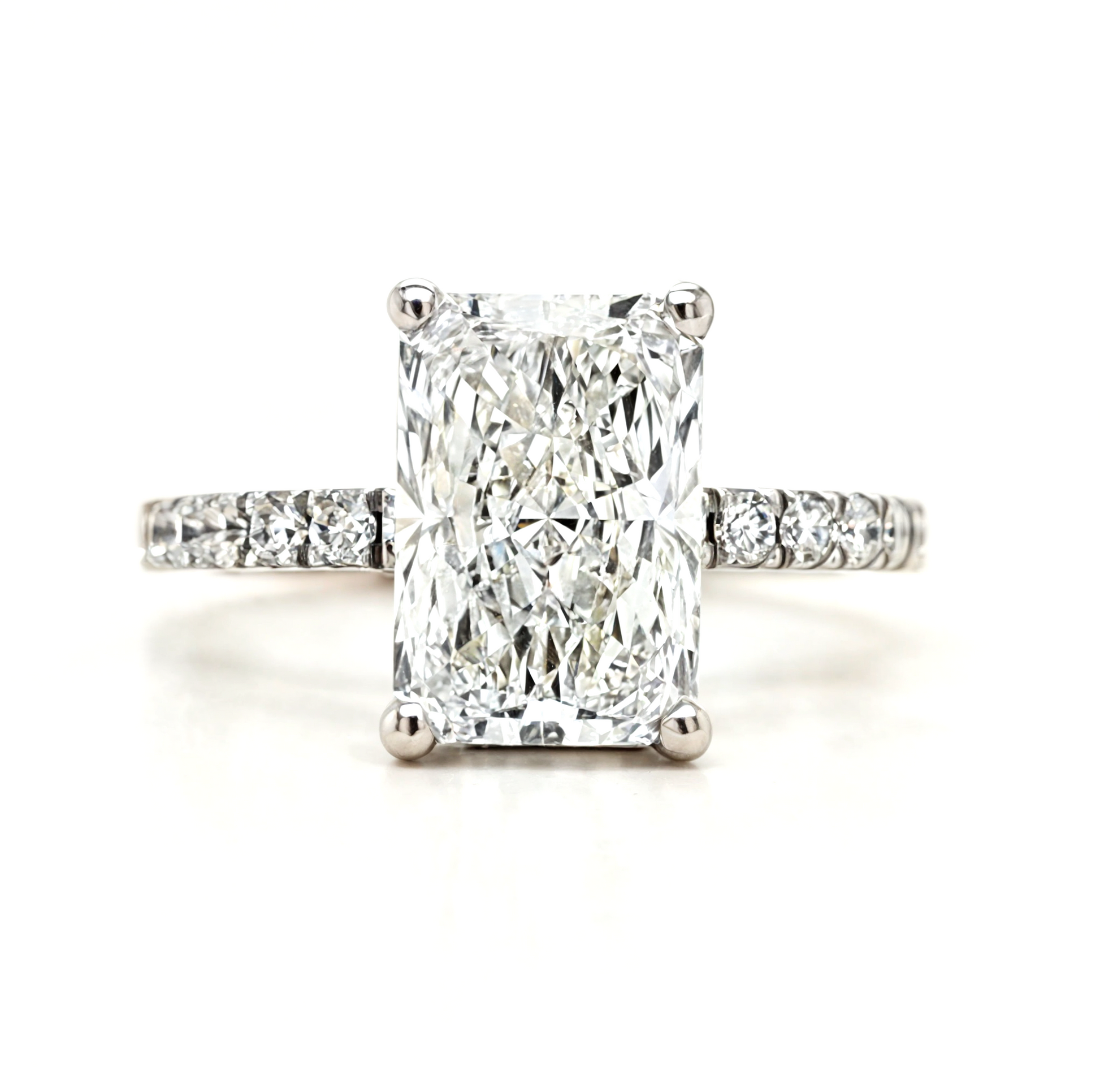 Casey – " 3ct " Radiant Solitaire in 18k Gold with Hidden Halo and Pavé Band (Ready) - Prime & Pure