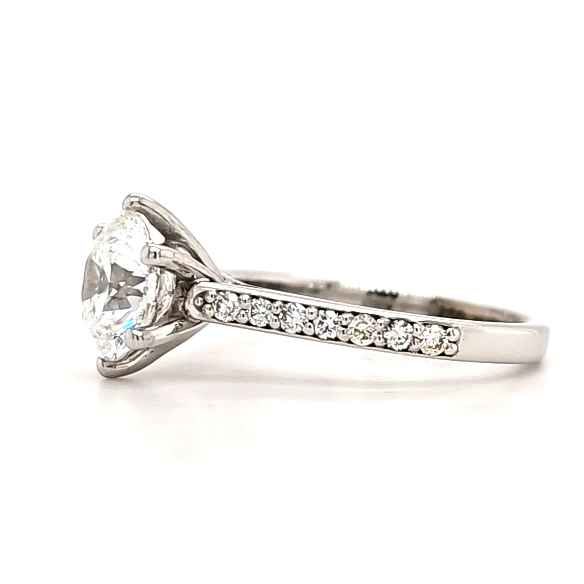 Zoe – " 2ct " Round Solitaire in 18k Gold 6 Prong set with Pavé Band (Ready) - Prime & Pure