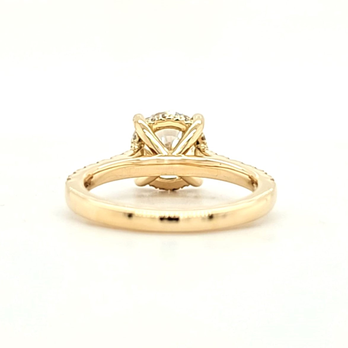 Yindi – " 2ct " Round Solitaire in 18k Gold cathedral setting hidden halo with Pavé Band (Ready) - Prime & Pure