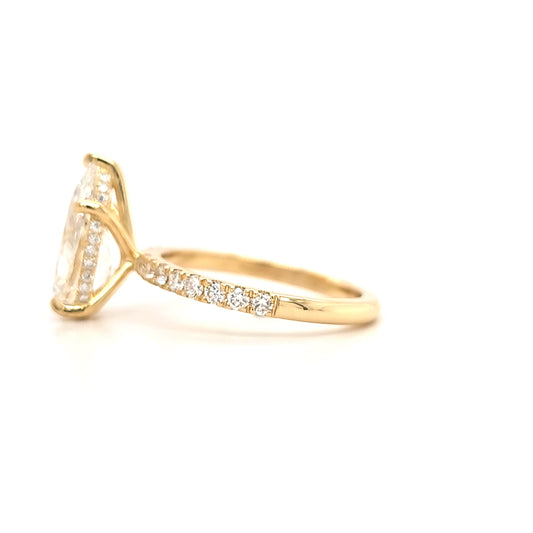 Betsy – " 3ct " Pear Solitaire in 18k with 5 claw Setting Pave band & Hidden Halo (Ready) - Prime & Pure