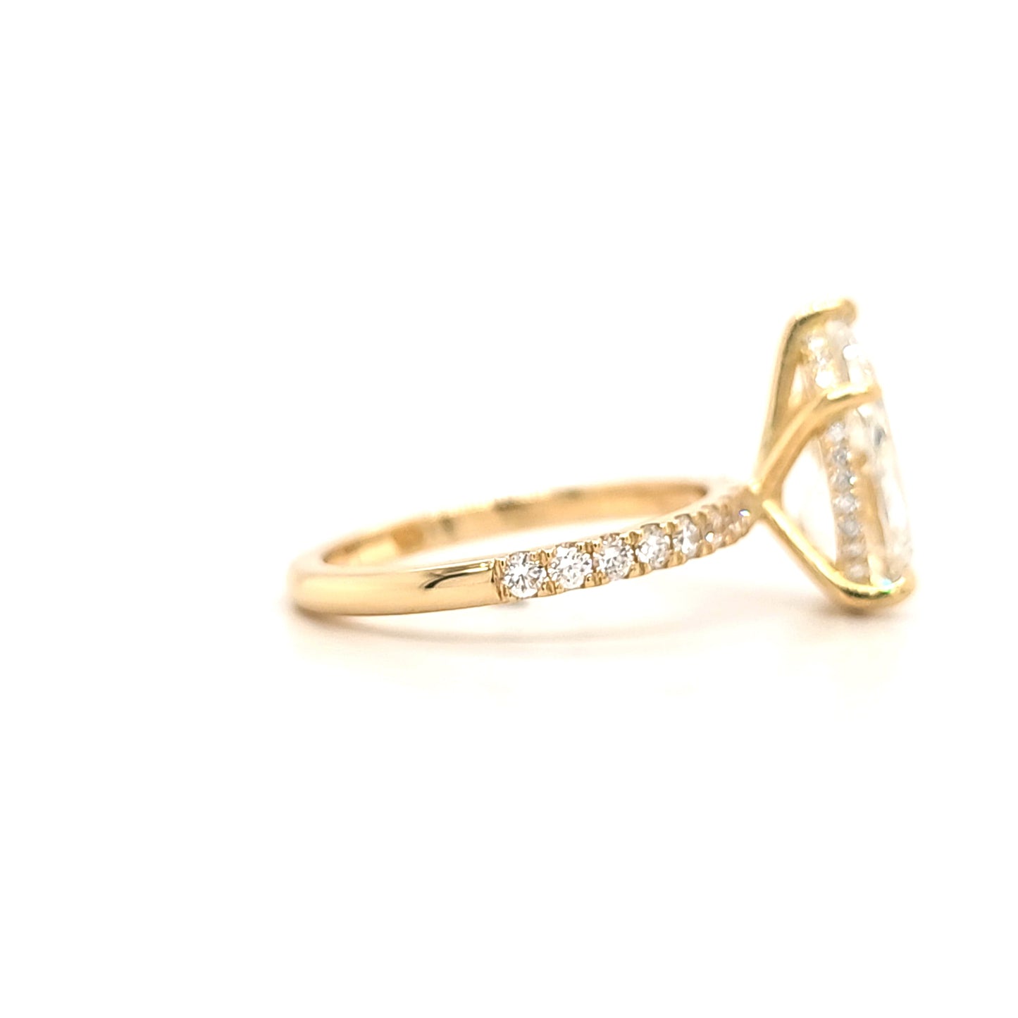 Betsy – " 3ct " Pear Solitaire in 18k with 5 claw Setting Pave band & Hidden Halo (Ready) - Prime & Pure