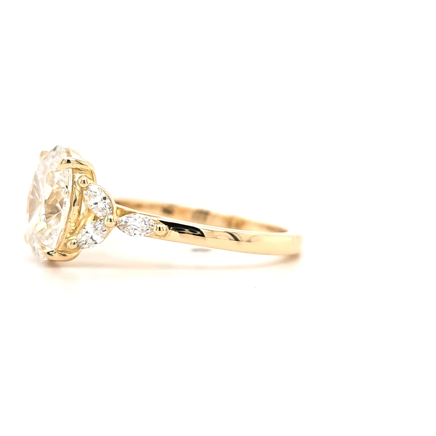Adley – " 3ct " Oval Solitaire in 18k with Marquise Side Stones (Ready) - Prime & Pure