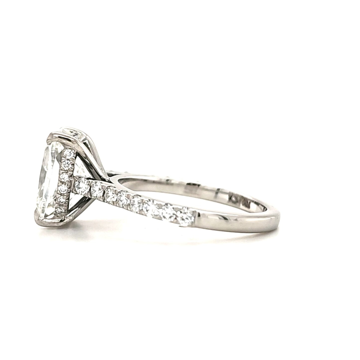 Meghan – " 3ct " Cushion Solitaire in 18k with Hidden Halo and Pavé (Ready) - Prime & Pure