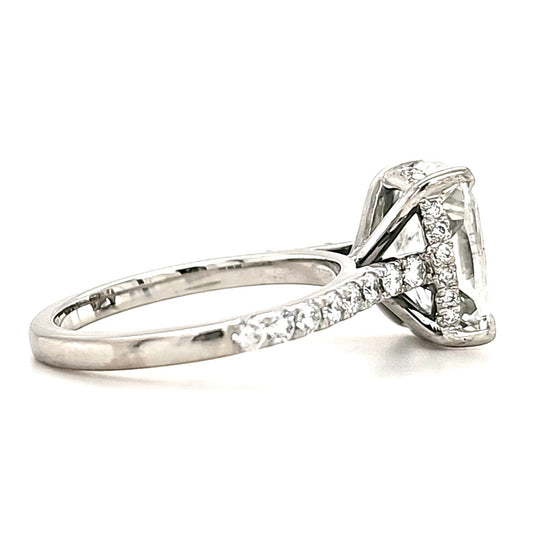 Meghan – " 3ct " Cushion Solitaire in 18k with Hidden Halo and Pavé (Ready) - Prime & Pure