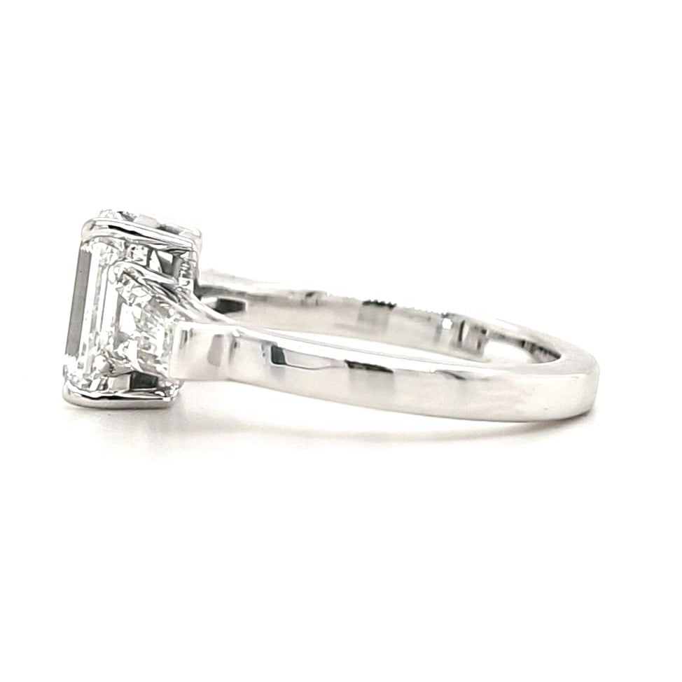 Parker - " 2ct " Emerald Solitaire in 18k Gold with Tapered Baguette Side Stones - Prime & Pure