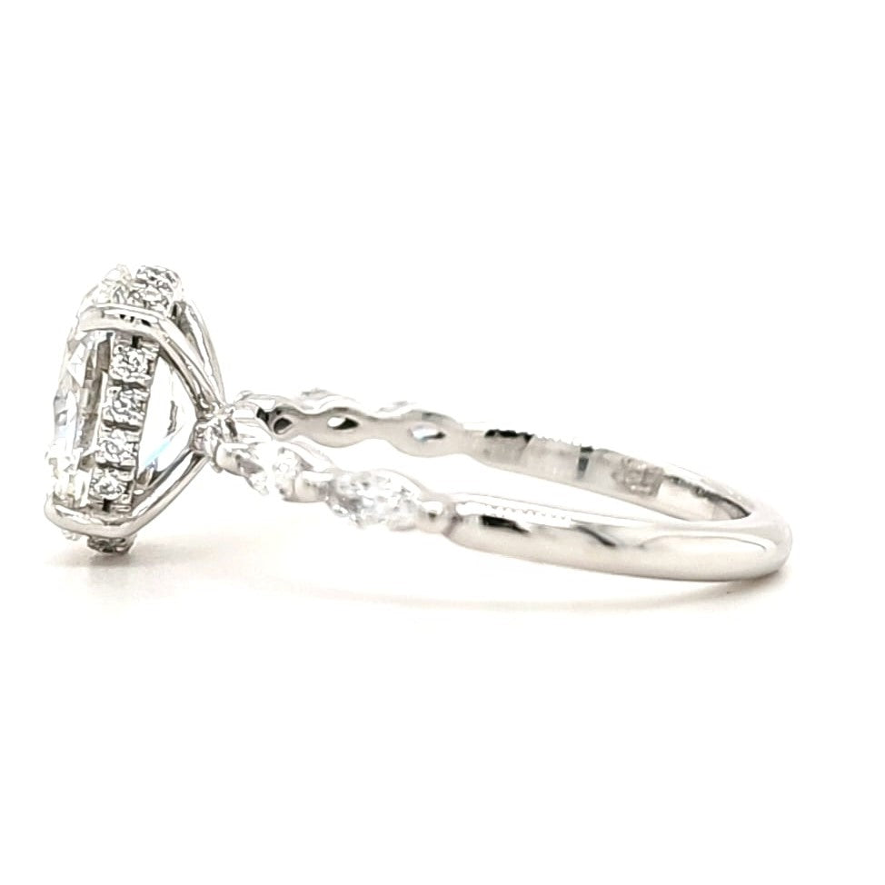 Aurora – " 2ct " Oval Solitaire in 18k Gold with Hidden Halo and Marquise Side Stones (Ready) - Prime & Pure
