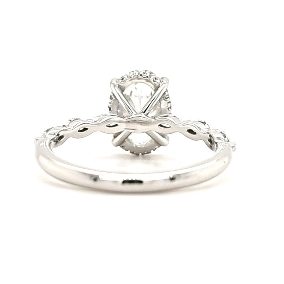 Aurora – " 2ct " Oval Solitaire in 18k Gold with Hidden Halo and Marquise Side Stones (Ready) - Prime & Pure