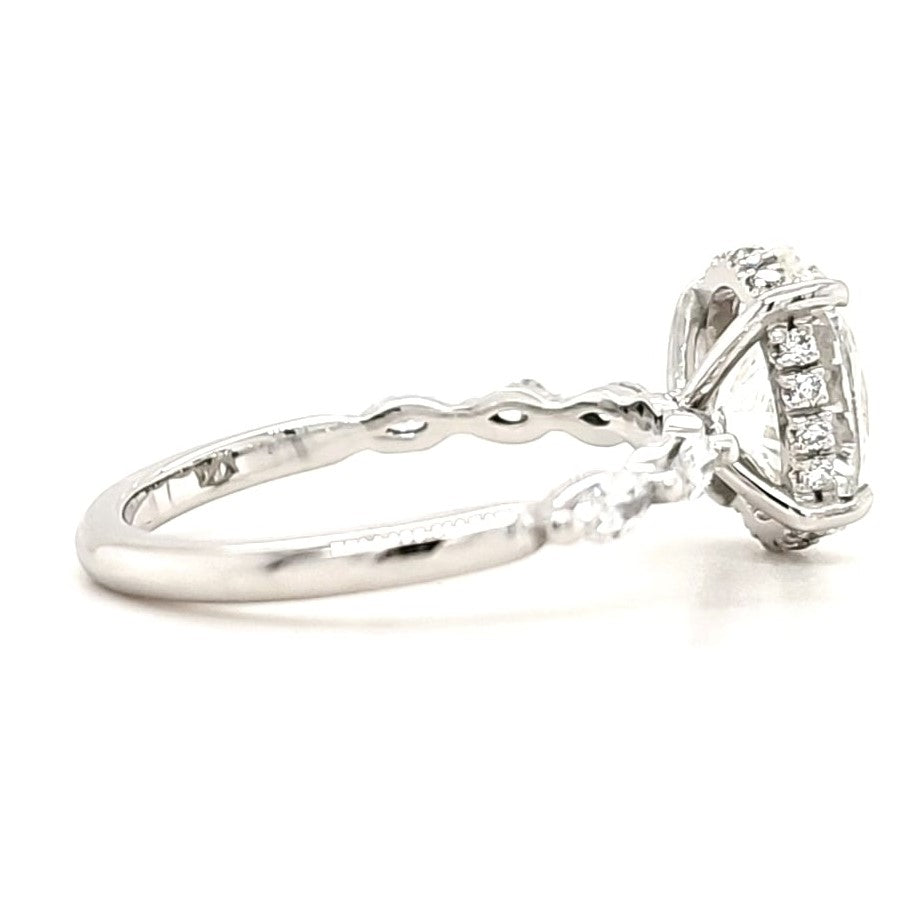 Aurora – " 2ct " Oval Solitaire in 18k Gold with Hidden Halo and Marquise Side Stones (Ready) - Prime & Pure