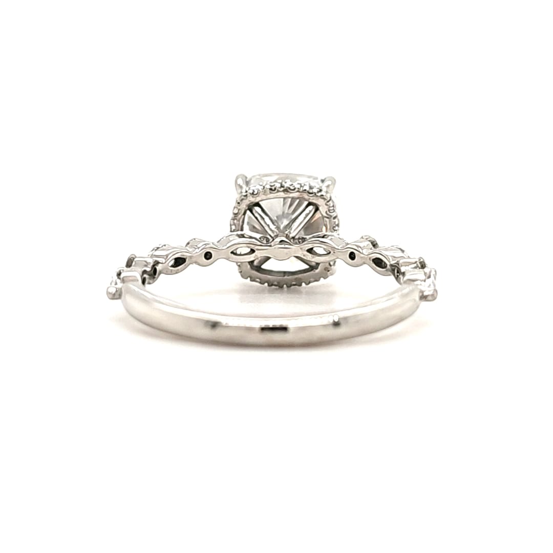 Selena – " 3ct " Cushion Solitaire in 18k Gold with Hidden Halo - Marquise and Round Side Stones (Ready) - Prime & Pure