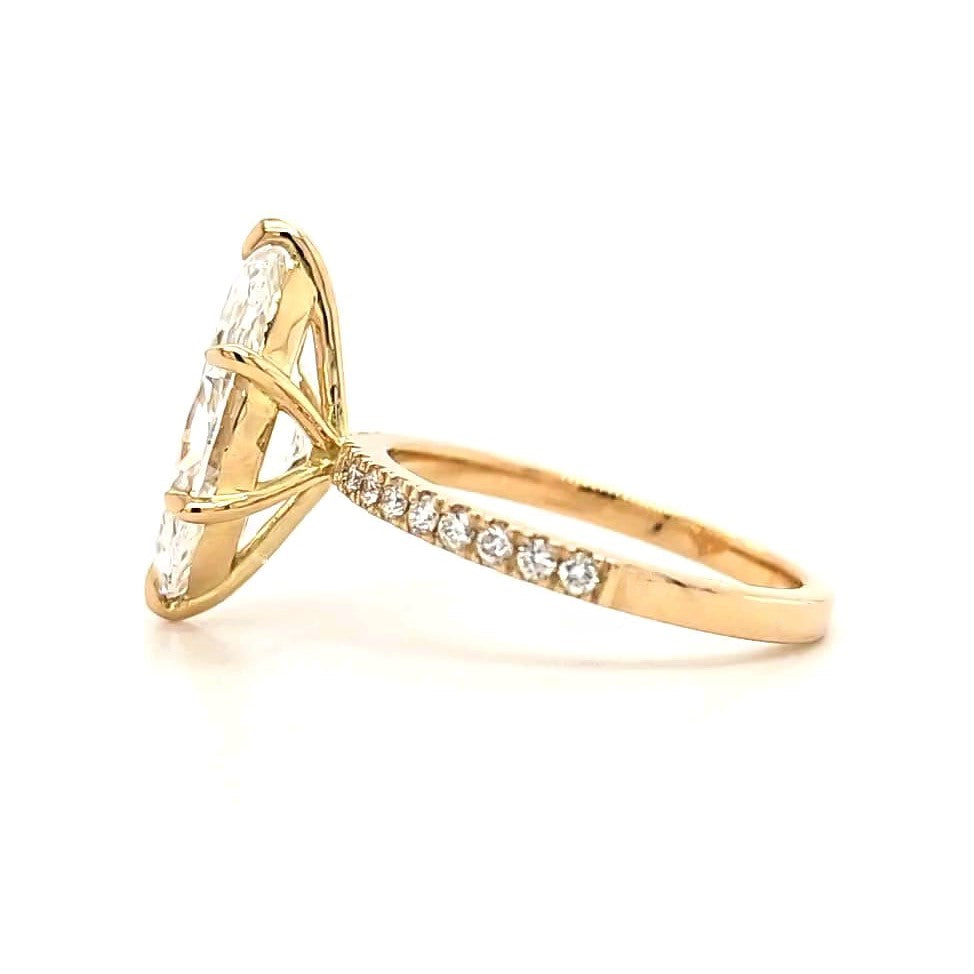 Eliza – " 3ct " Marquise Solitaire in 18k Gold with 6 Claw set and Pavé Band (Ready) - Prime & Pure