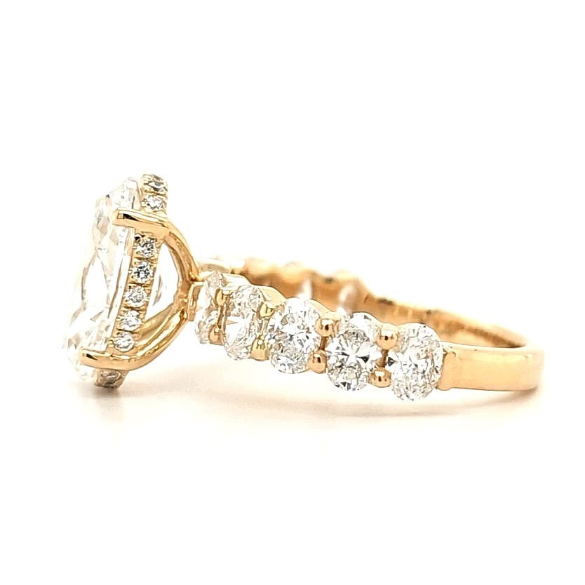 Alexis – " 3ct " Oval Solitaire in 18k Gold with Hidden Halo and Oval accent Diamonds Band (Ready) - Prime & Pure