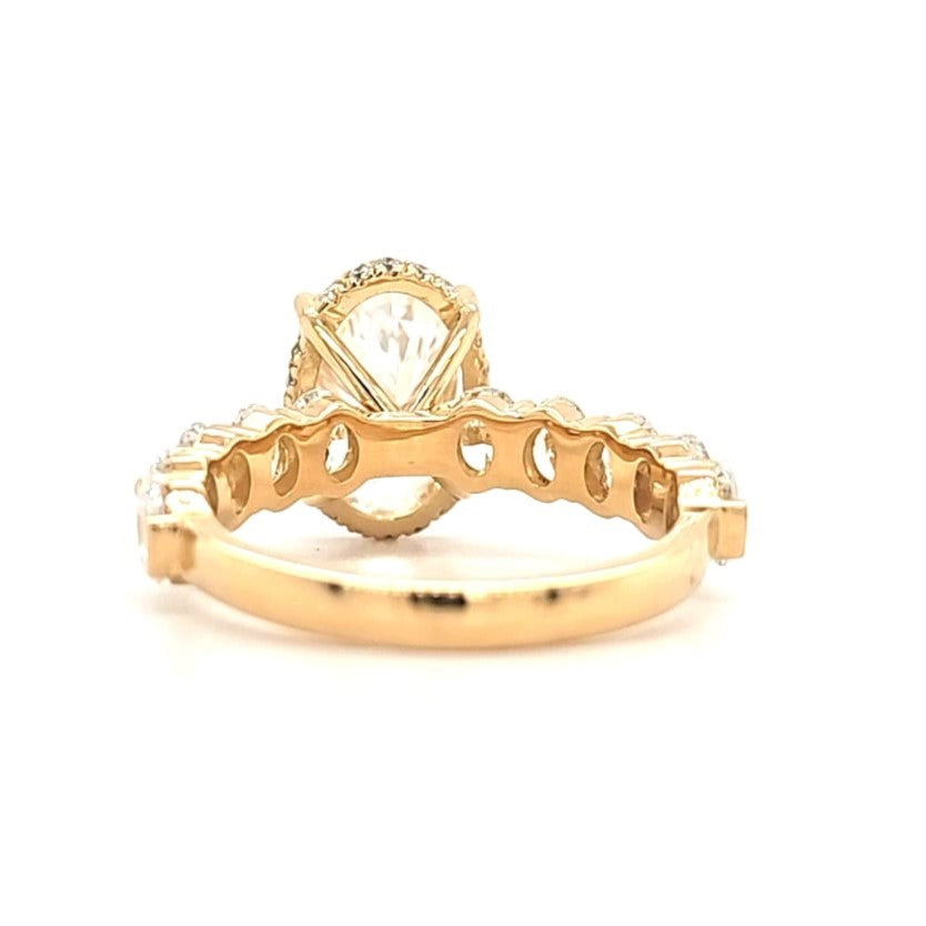 Alexis – " 3ct " Oval Solitaire in 18k Gold with Hidden Halo and Oval accent Diamonds Band (Ready) - Prime & Pure