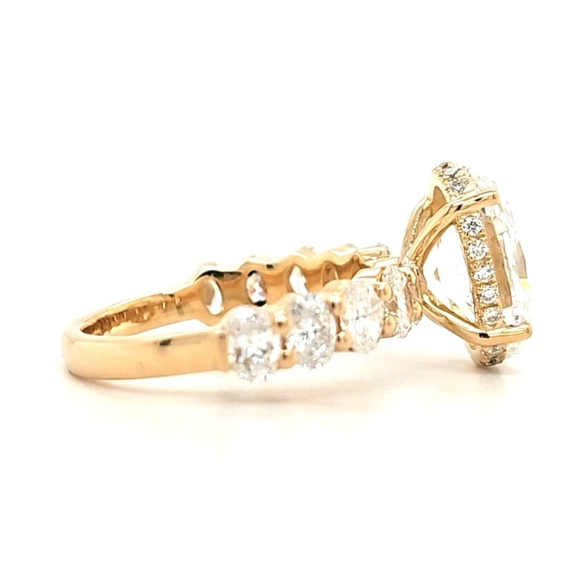 Alexis – " 3ct " Oval Solitaire in 18k Gold with Hidden Halo and Oval accent Diamonds Band (Ready) - Prime & Pure