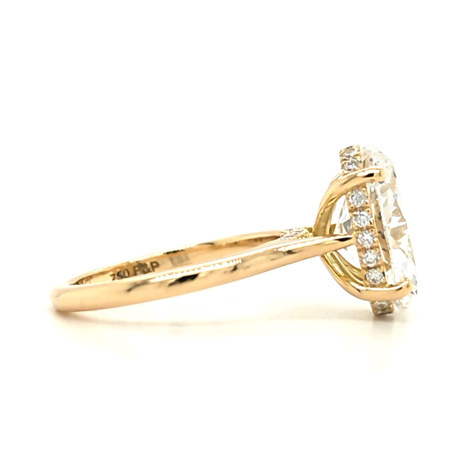 Olivie –" 4ct " Oval Solitaire with Hidden Halo and Plain Band and Bridge Accent(Ready)