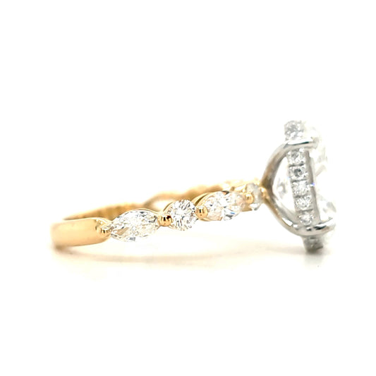 Luna – " 3ct "Oval Solitaire with Hidden Halo - Marquise and Round Side Stones(Ready)