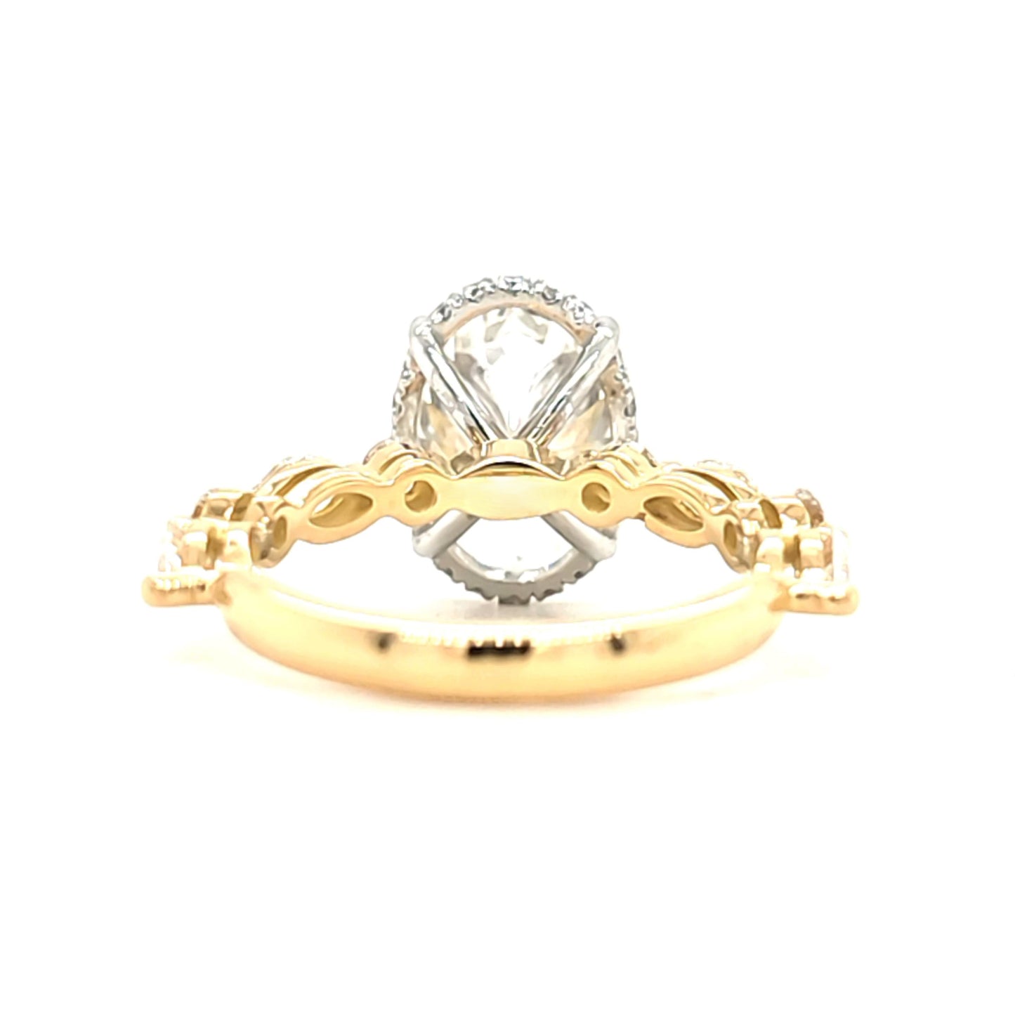 Luna – " 3ct "Oval Solitaire with Hidden Halo - Marquise and Round Side Stones(Ready)
