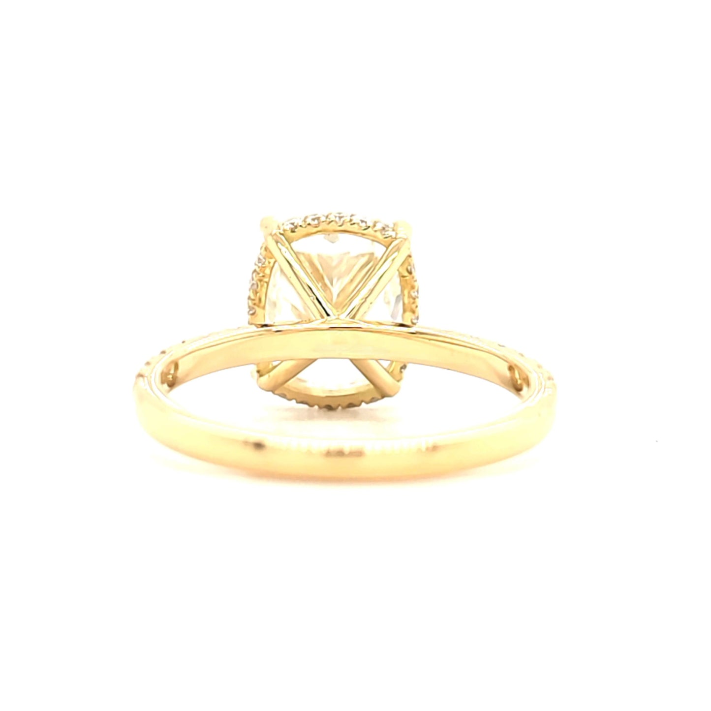 Siena -" 4ct " Cushion Solitaire in 18k Gold with Hidden Halo and Pavé Band(Ready)