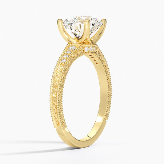 Classy Engraved Diamond Ring Round Top - Prime & Pure