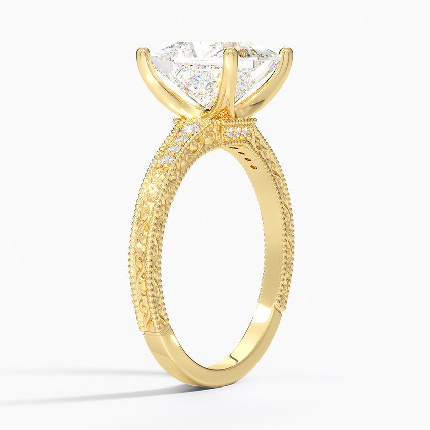 Classy Engraved Diamond Ring Princess Top - Prime & Pure