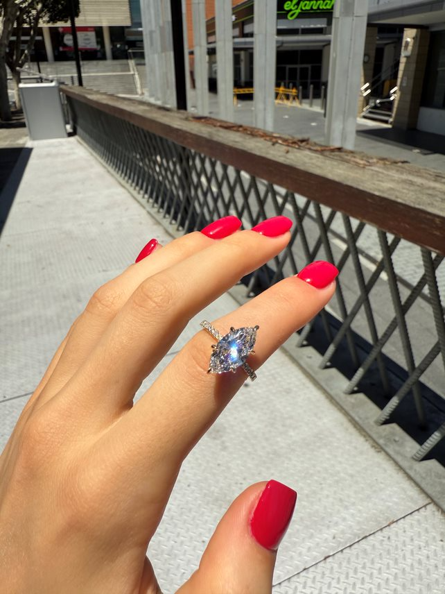 Eliza – " 3ct " Marquise Solitaire in 18k Gold with 6 Claw set and Pavé Band (Ready) - Prime & Pure